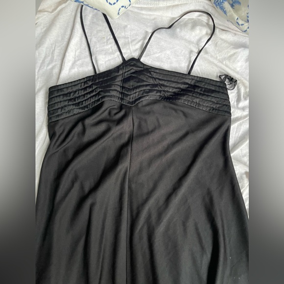 Vintage 70s Leslie J black maxi dress thin straps wide flowy dress - Picture 4 of 10